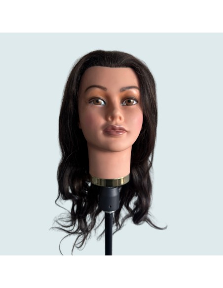 Tête malléable CAMILLE – Femme – Cheveux naturels bruns 50 cm
